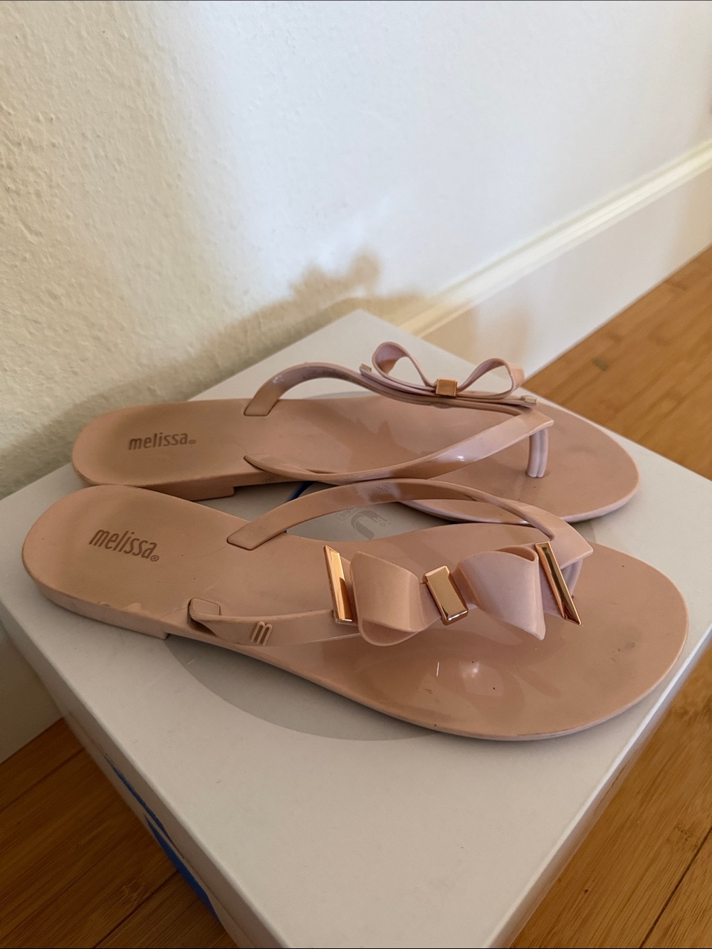 Melissa Women's Blush Pink Bow Jelly Sandals with Gold Accents
